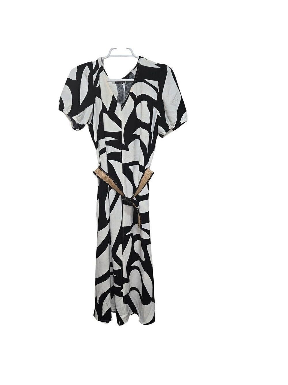 Fred David Abstract Brushstroke Belted Midi Dress Size M